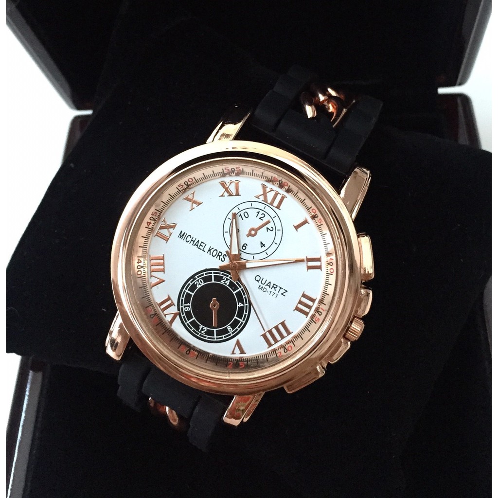 Jam Tangan Wanita Fashion MK Black Rubber