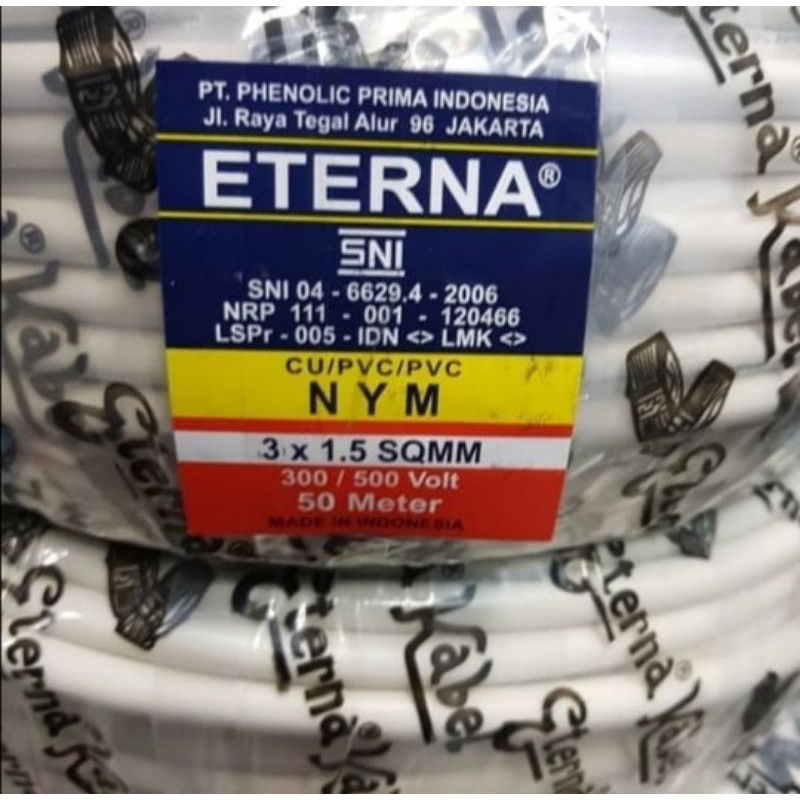 ETERNA KABEL LISTRIK 3 X 1,5mm X 50 Meter / Kabel Eterna NYM 3 X 1,5  50 Meter Kawat Tembaga