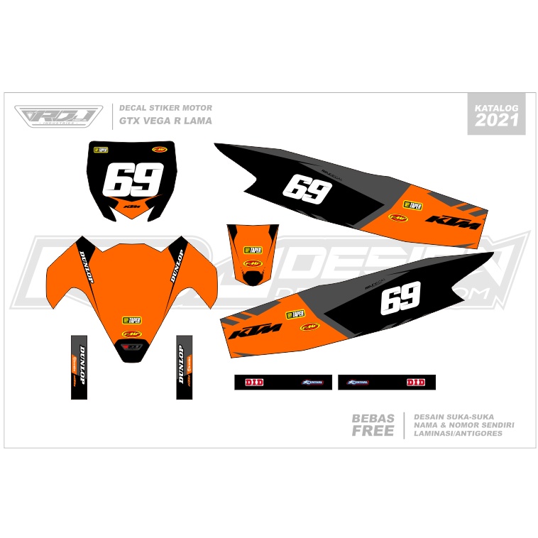 DECAL STIKER GTX F1Z R/VEGA R LAMA (004) DEKAL STICKER FULLBODY HITAM OREN (KATALOG 2021)