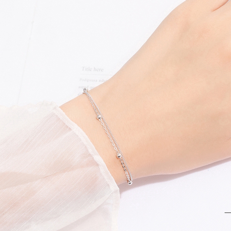 Gelang Tangan Rantai Silver Aksen Manik-Manik Lapis Silver untuk Wanita-1