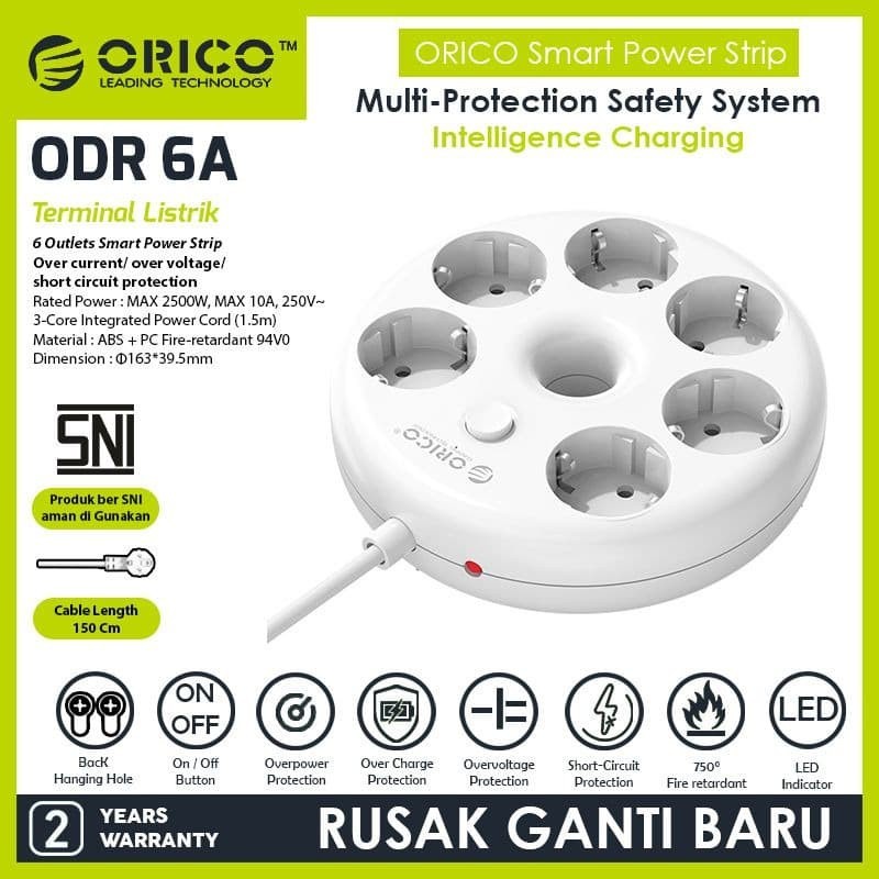 ORICO 6 Plug Power Strip Round - ODR-6A-10A-ID