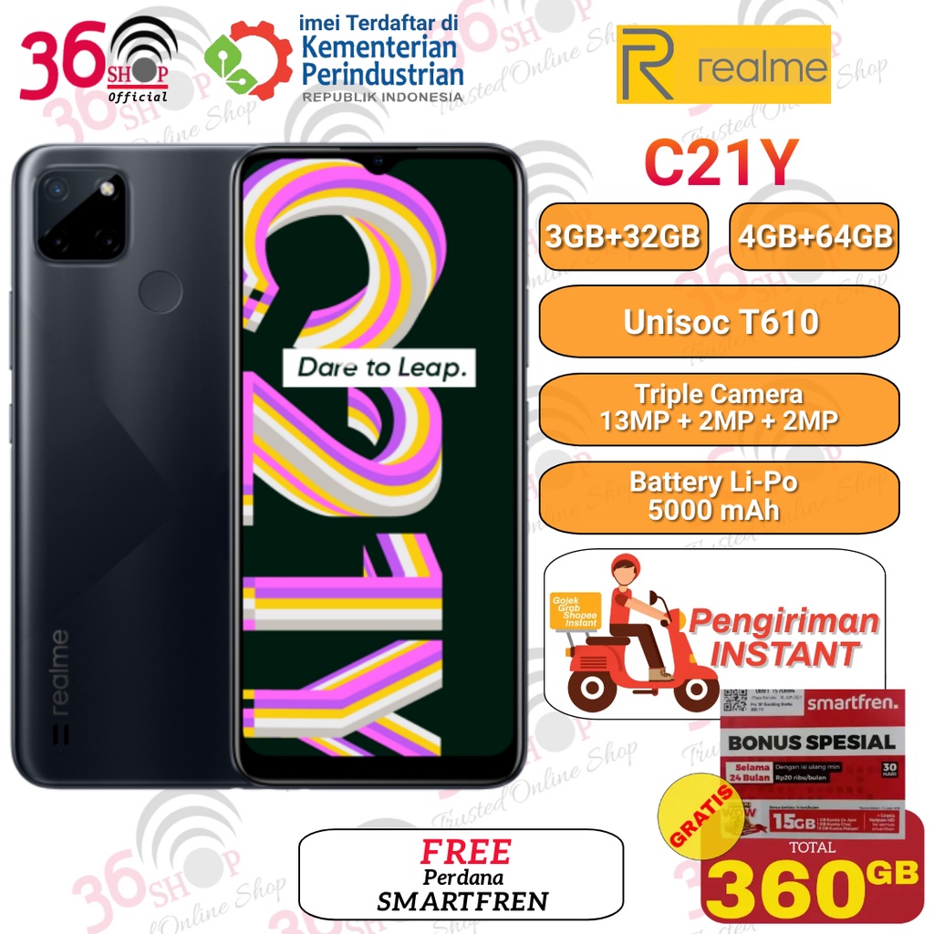 Realme C21Y 3GB+32GB 4GB+64GB Garansi Resmi 1 Tahun