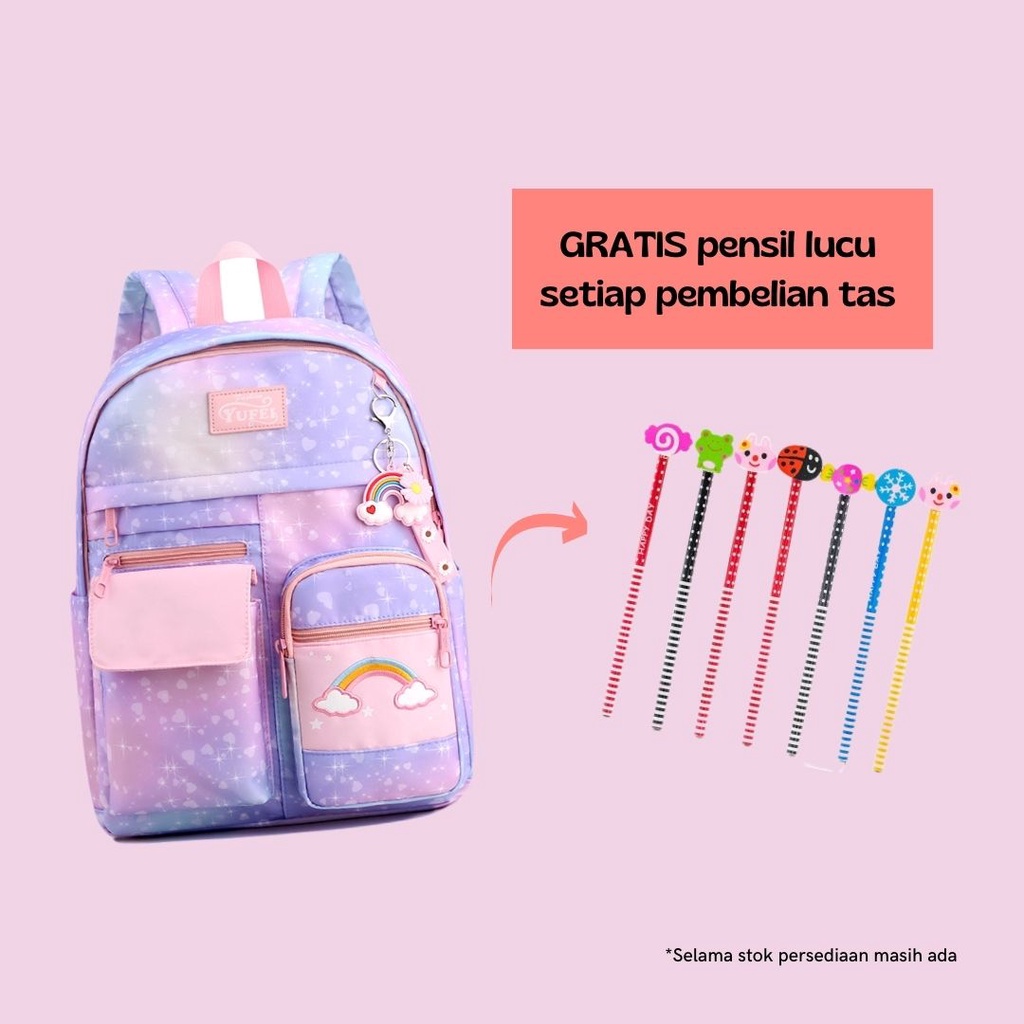 [M.TOYS] FREE GANTUNGAN PELANGI -TAS SEKOLAH RANSEL ANAK SD/SMP/SMA CEWEK Motif PELANGI CANTIK LUCU WATERPROOF (TAHAN AIR) -M0179