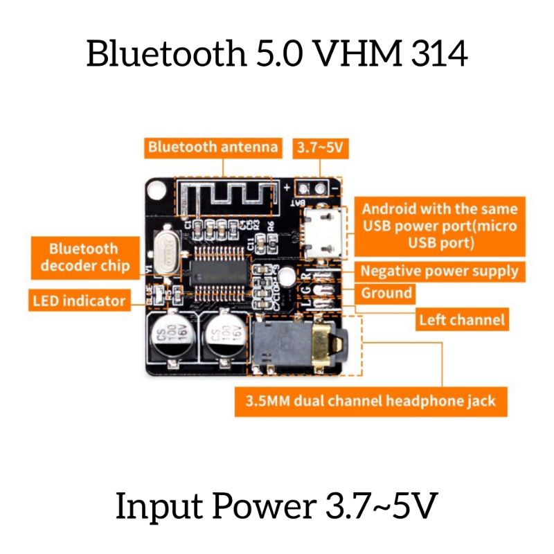 Module Bluetooth Audio Receiver 5.0 VHM 314 Papan Modul Penerima Bluetooth