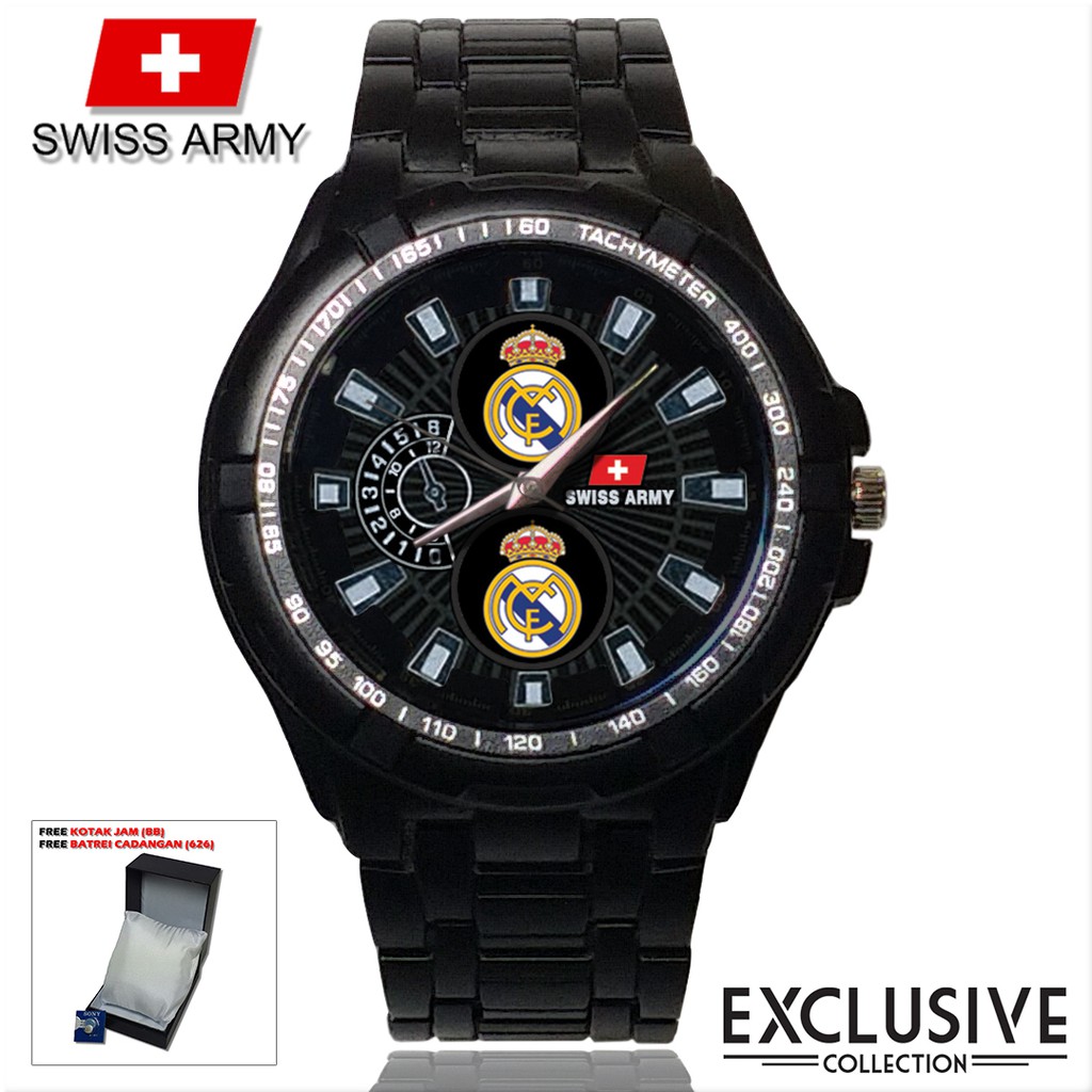 (Istimewa Bossque) Jam REAL MADRID Rantai Sport (Black Doff)