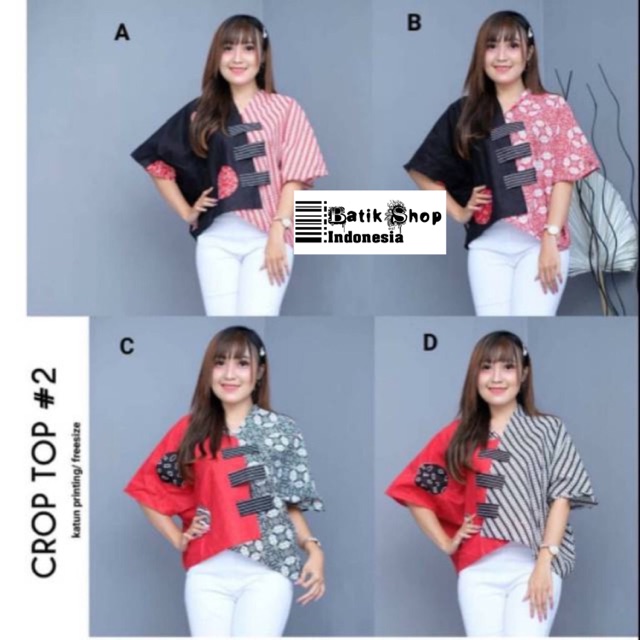 Crop Top #2 Batik Blus Cropping Chika Atasan Batik Modern Blouse Kerja Kantoran Seling Koin