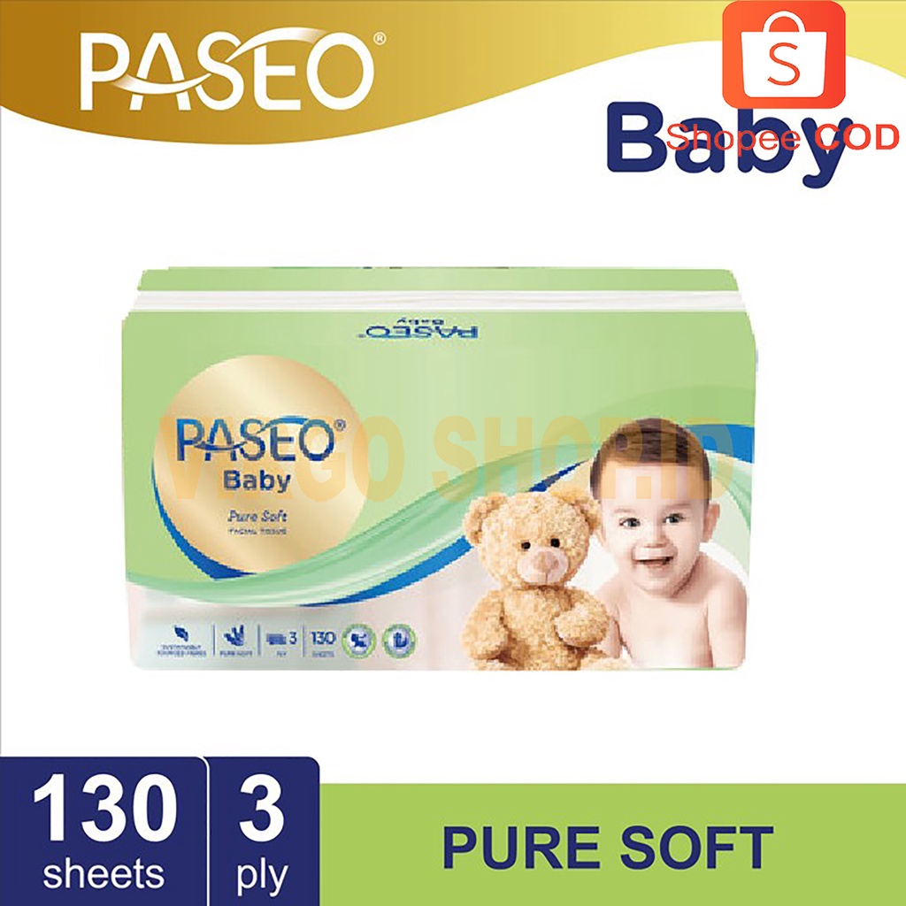 Tissue Paseo Baby Pure Soft 1 pack x 130 Sheets 3 ply / Paseo Baby Tissue Bayi Soft Pack 130 Sheets 350 gr /