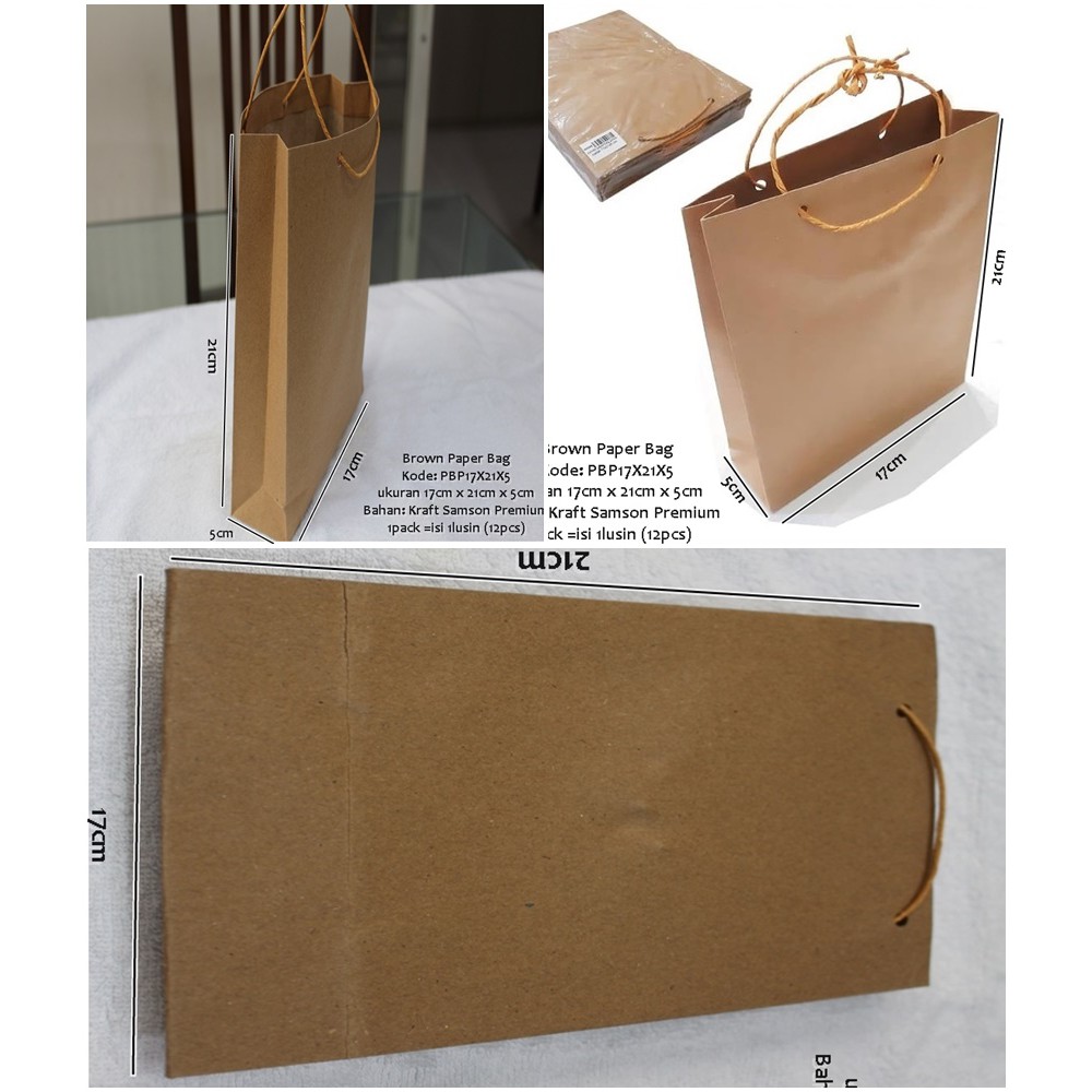 

Tas Kantong Kertas Paperbag Goodie Bag Paper Bag Polos UK 17x21x5 cm