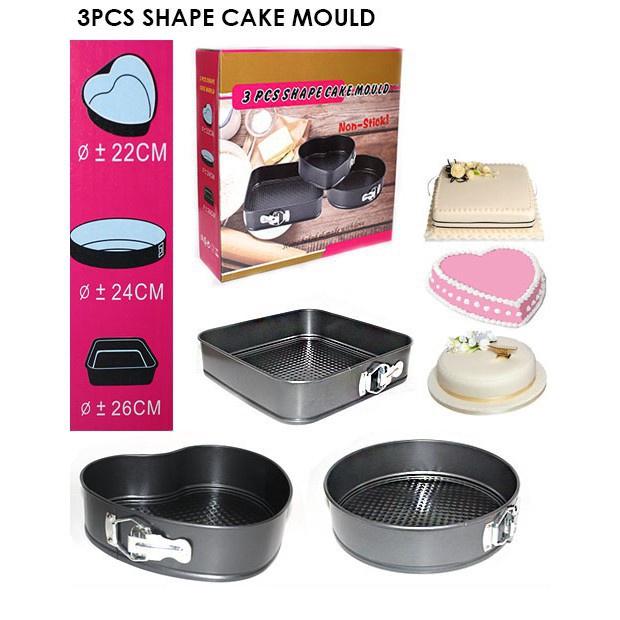 [DEASTORE] LOYANG KUE / CETAKAN KUE ANTI LENGKET SET 3 IN 1 / SET TEFLON CAKE PAN MOLD 3 IN 1