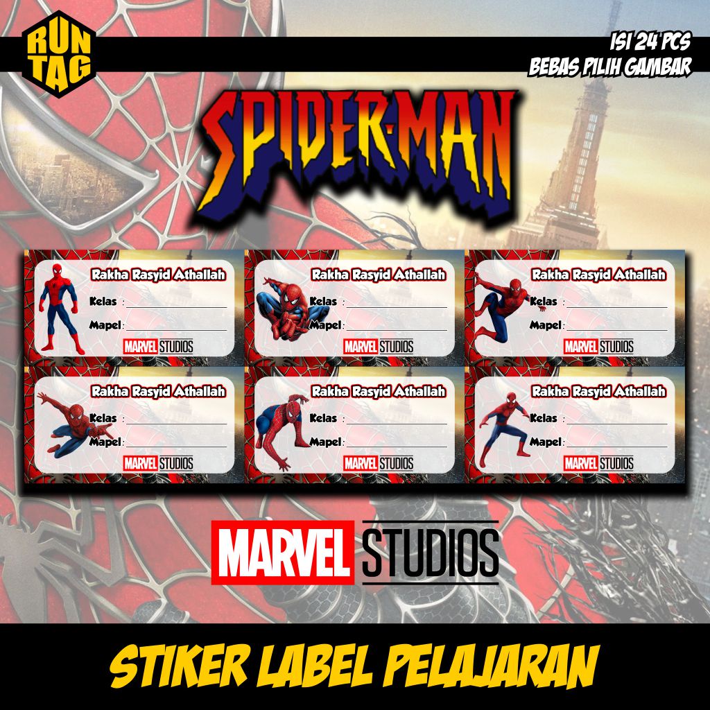 

stiker label mata pelajaran buku sekolah custom spidermann