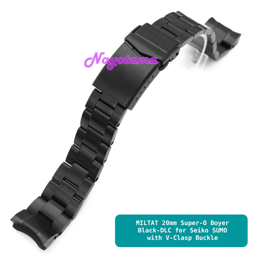 MILTAT 20mm Super-O Boyer Rantai Jam Seiko Sumo Black DLC V-Clasp