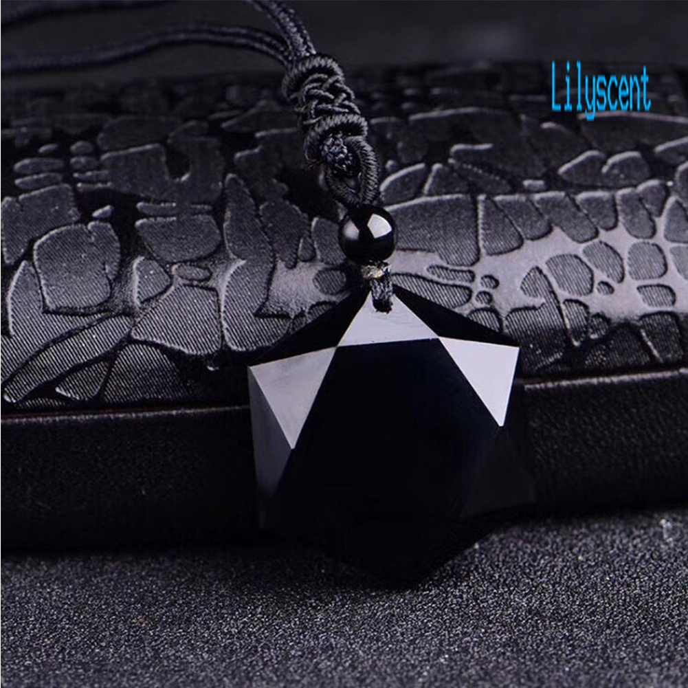 Lily Kalung Batu Obsidian Heksagram Energi Alami Untuk Unisex