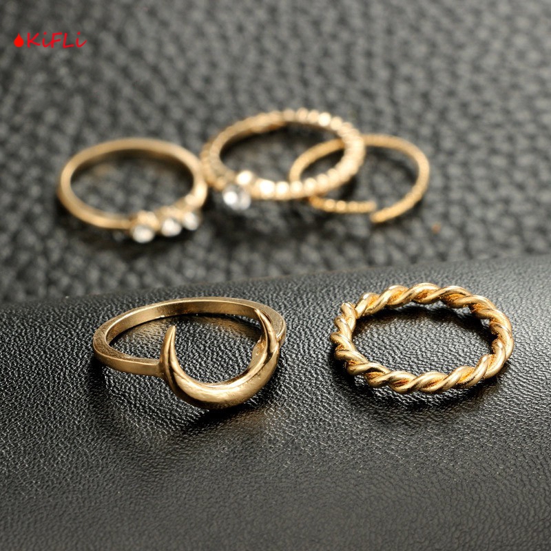 5Pcs Cincin,Vintage Boho Model Stackable,Bulan untuk Wanita