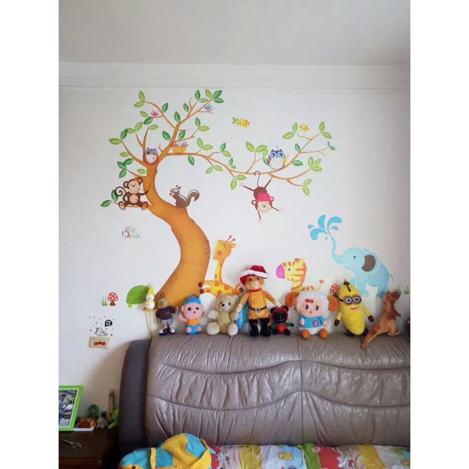 RELIZA WALL STICKER 2X60X90 POHON HEWAN N CUTE ANIMAL TREE STIKER DINDING XY1163 AY242