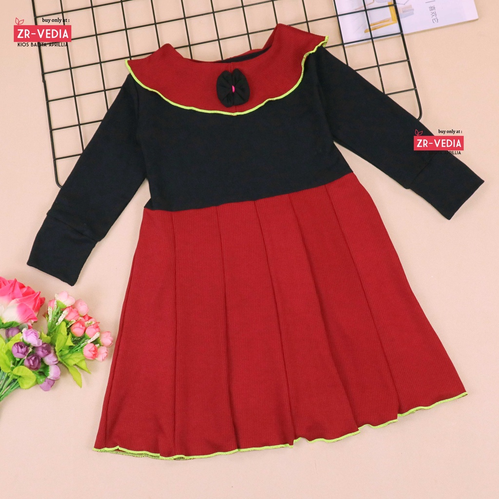 Dress Yumna uk 3-4 Tahun / IMPORT Dres Lengan Panjang Baju Anak Perempuan Pakaian Grosir Gaun Pesta