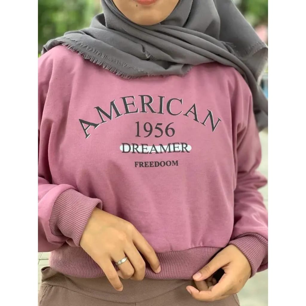 American 1956 Dramer Crop | Sweater Crop Wanita | Korean Style Oversize