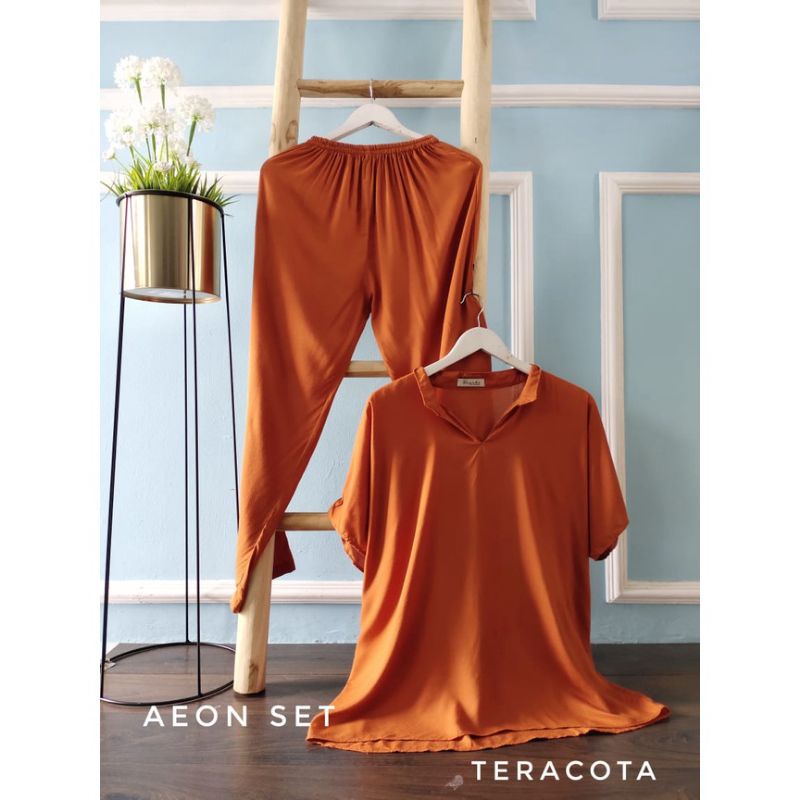AEON ONE SET POLOS RAYON LENGAN PENDEK BUSUI ALL SIZE-Teracota