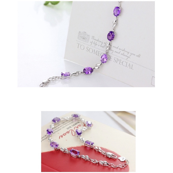 Gelang Amethyst Bahan Stainless Steel 925 Silver Plated Gaya Korea Untuk Wanita