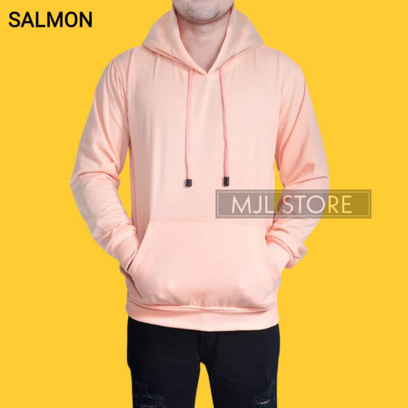 (promo) Jaket jumper hoodie polos L,XL,XXL pria wanita salmon mjl store