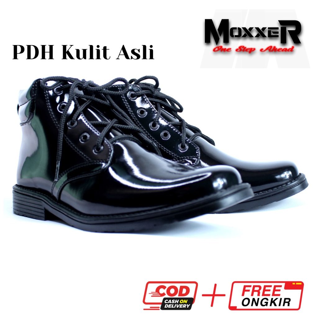 Sepatu PDH 04 Polri Polisi Kulit Asli Sepatu Kerja Dinas Kulit Hitam Kilap Tali Resliting Pria Satpam Security Guru Kantoran Oxford