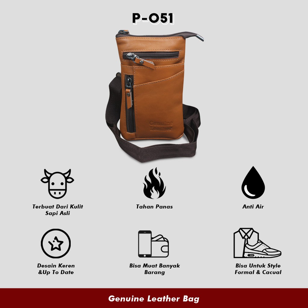 TAS SELEMPANG KULIT ASLI MULTIFUNGSI FOR SMARTPHONE WAISTBAG 100% KULIT SAPI ASLI BERKUALITAS P051