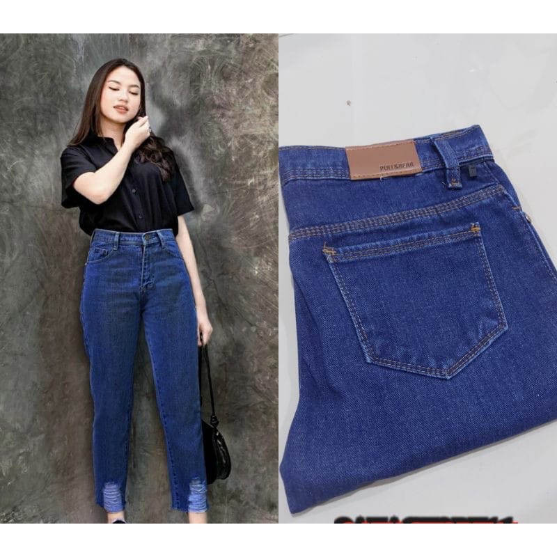 Tq88indonesia Celana Panjang Jeans Wanita Terbaru /  Celana Boyfriend Jeans Wanita Glecca / Celana Jeans Cewek Sobek / Ootd