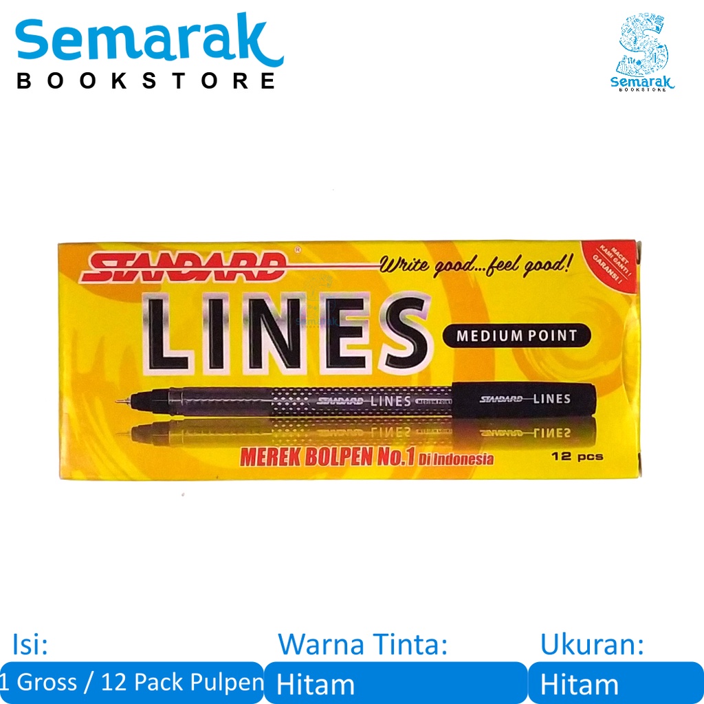 

Standard Lines Medium Point Gel Pen Pena Jel - Hitam [1 Gross / 12 Pack / 144 Pcs]