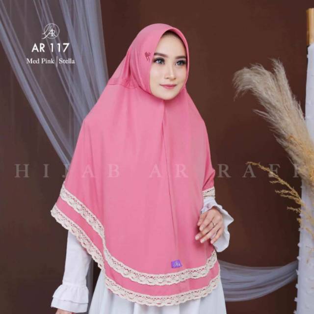 hijab instan jumbo arrafi jilbab jumbo serut  kombinasi renda kerudung jumbo ar kode 117 jumbo murah