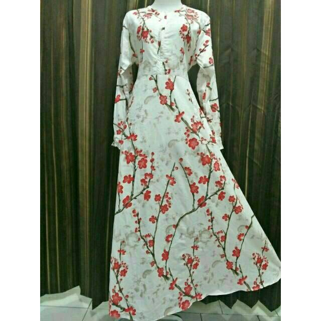 Gamis katun korea model bunga merah