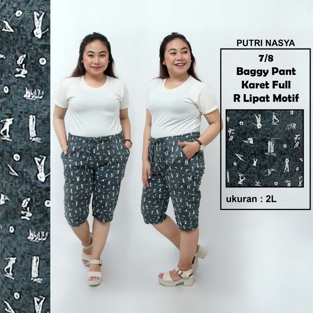 Celana 7/8 jumbo polos motif / baggy pant jumbo / celana pendek model 8L-6L-5L-4L-2L-XL-S fit to L