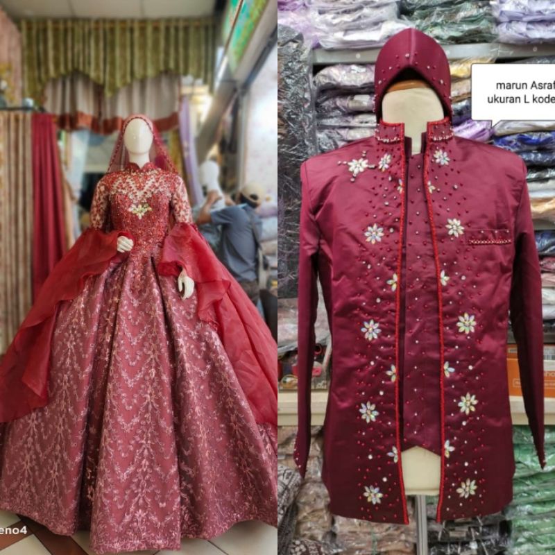 CAUPLE  GAUN PENGANTIN  TRIDI/GAUN SLIM BEREKOR MEWAH MODERN/BAJU PENGANTIN/BALL GAUN