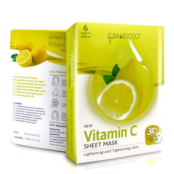 Qiansoto Sheet Mask Vitamin C Lightening and Tightening Skin (1 Box @6 Sachet)