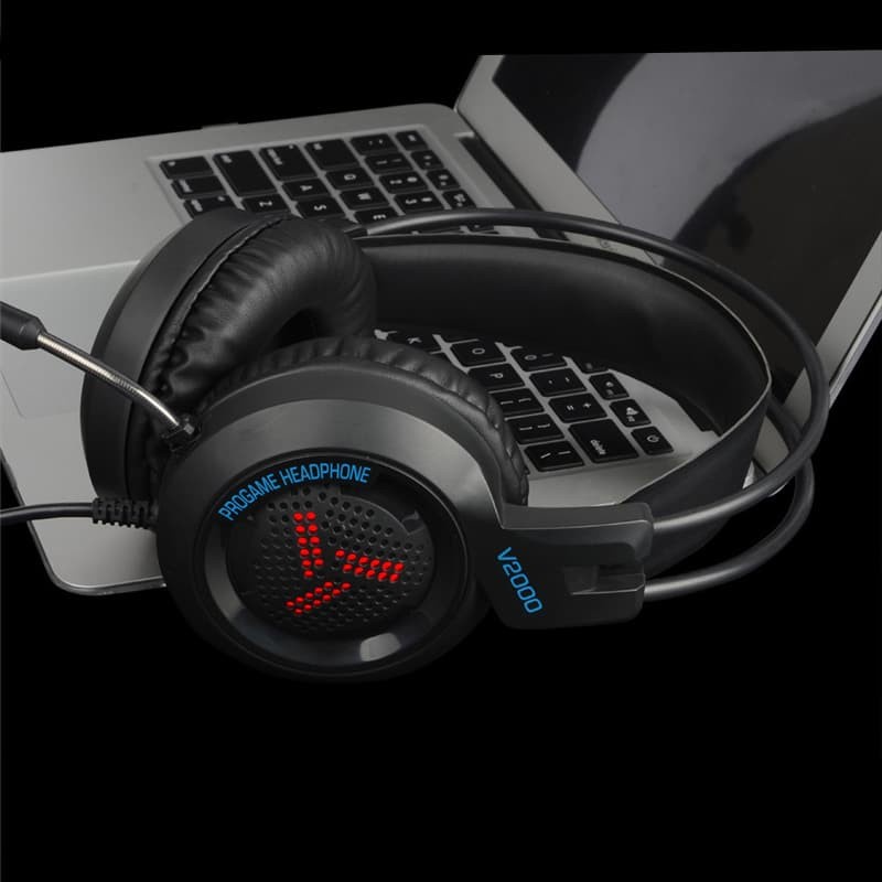 Pro Gaming Headset 7.1 RGB Mode LED Light with Microphone - V2000 - Black