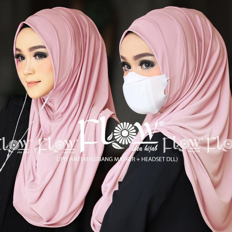 Jilbab Instan Simpel 2in1 Lipit Ori Flow-Nude