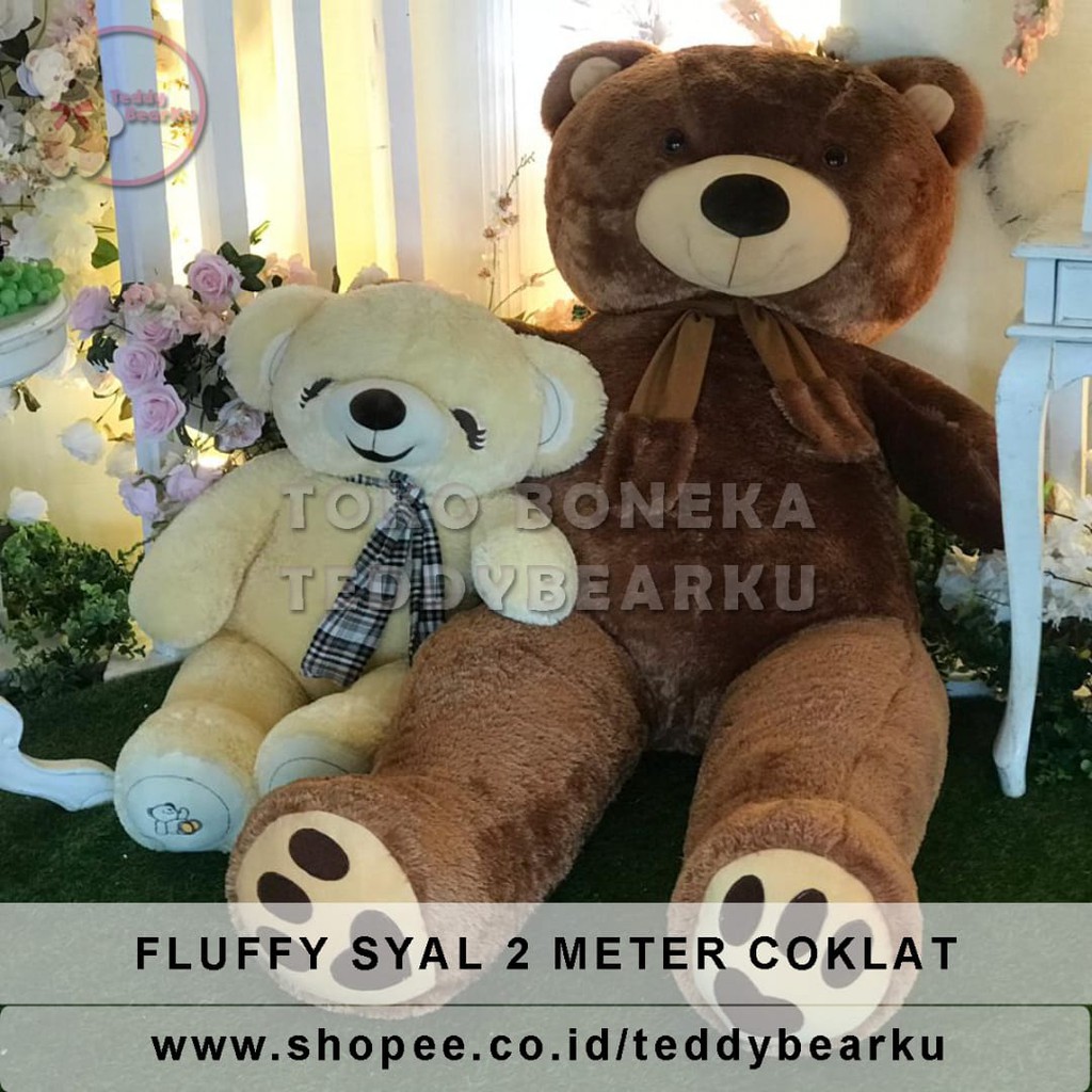 Boneka Teddy Bear FLUFFY SYAL MEGA JUMBO 2 METER WARNA COKLAT