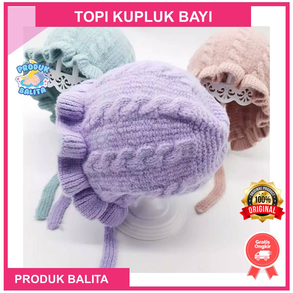 Kupluk Topi Bayi Rajut Bonnet Ruffle Tali Toipi Bayi Perempuan Lucu Murah