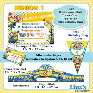 Souvenir Ultah 1 Set Paket Undangan Ultah Anak Kartu Souvenirtopi Ulang Tahun Minion