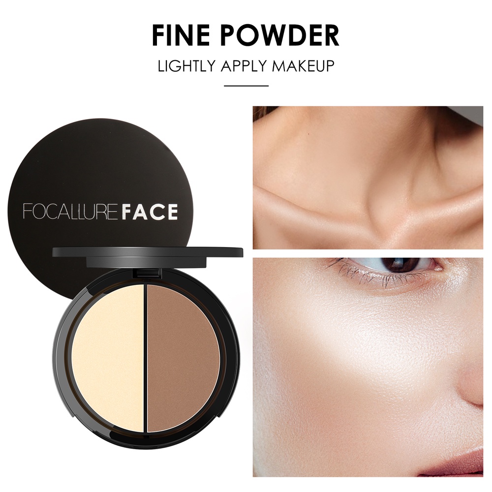 FOCALLURE Highlighter &amp; Contour Double Powder Palette  3 Colors(100% Original, BPOM Certified) FA05