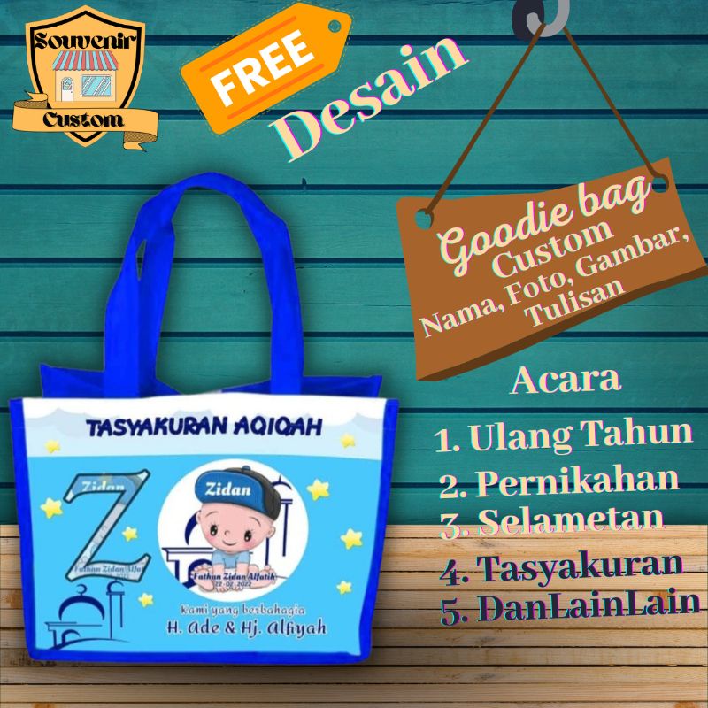 

Tas Goodie bag Custom Nama Foto Tulisan Gambar Kartun Berkarakter