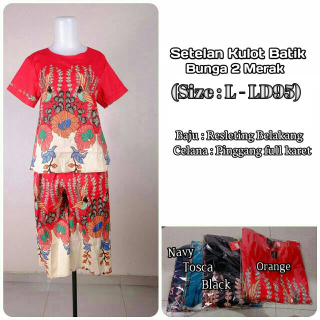 Setelan Kulot Batik Bunga 2 Merak (L - LD95)