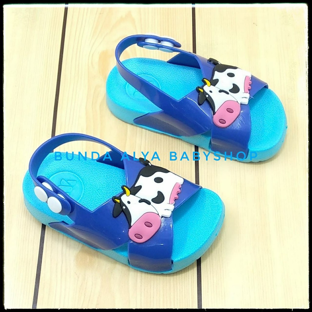 Sendal Anak Laki  6 Bulan 1 2 Tahun BIRU COW Karet Lentur - Sandal Anak Cowok Anti Licin Tali Silang Size 18 - 23 Karet Anti Licin