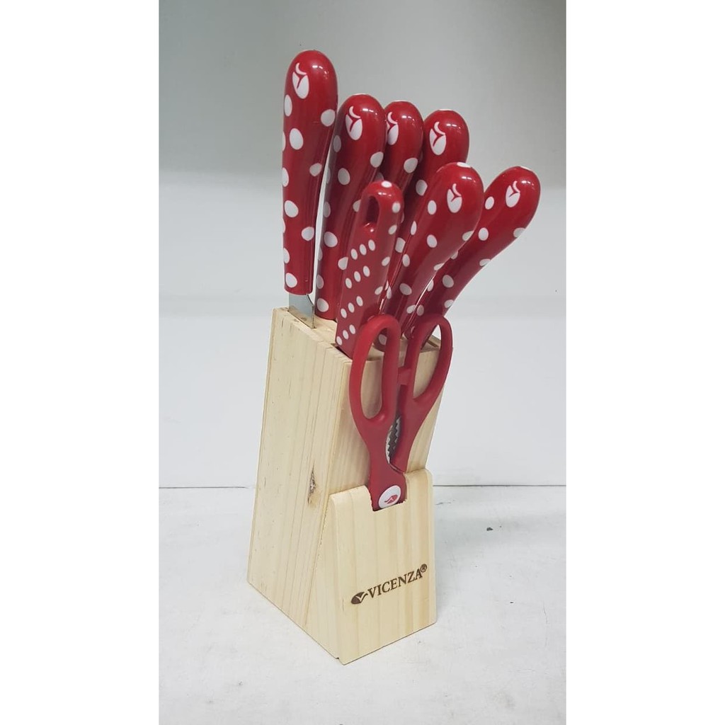 Pisau Dapur Set Polkadot Vicenza V-918KP Red / Merah