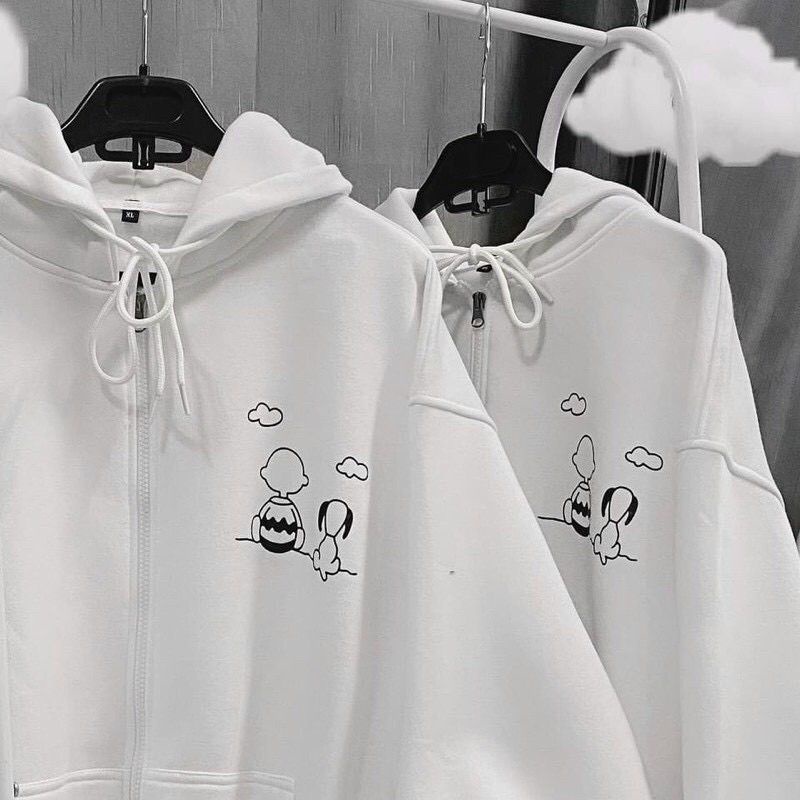 S - XXXXXL(6XL) Zip Hoodie SNOOPY Cute Dog Korean Fashion Pria Wanita BIG SIZE OVERSIZE Jumbo 6XL 5XL 4XL 3XL 2XL XL L M Jaket Resleting Kawaii Harajuku Jaketin aja Hitam Putih