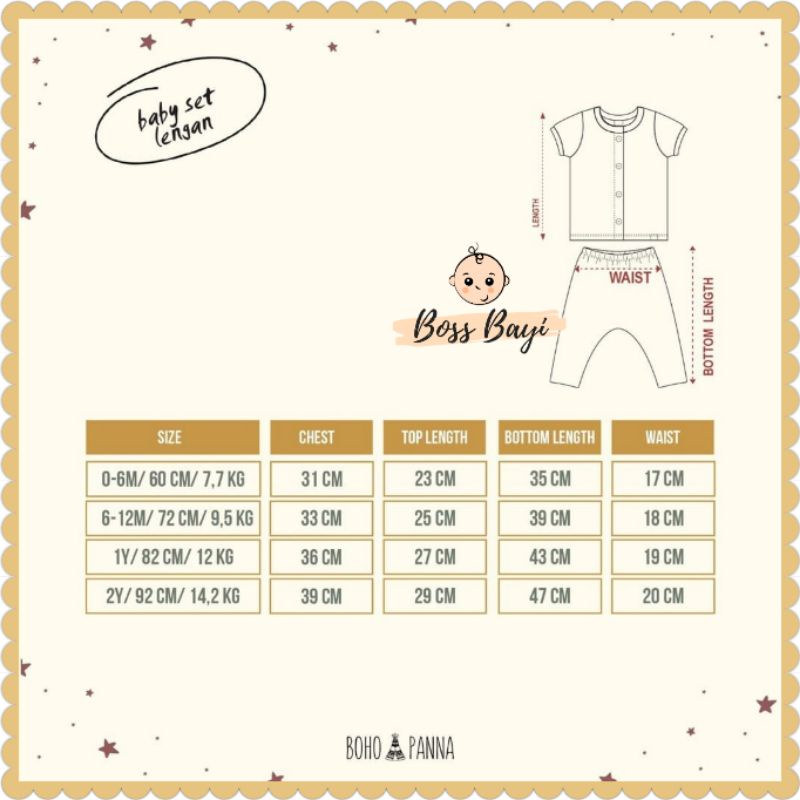 BOHOPANNA - Baby Set Lengan - Setelan Bayi Baju Lengan Pendek Celana Panjang