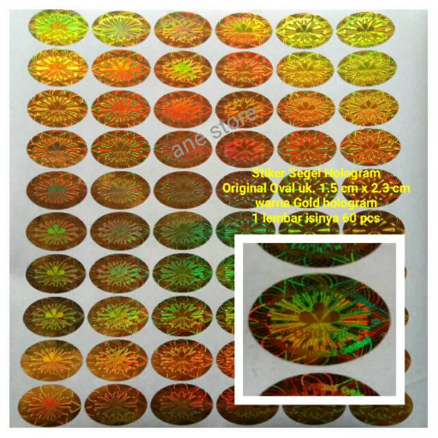 

STIKER SEGEL HOLOGRAM ORIGINAL OVAL uk. 1.5 cm x 2.3 cm Gold