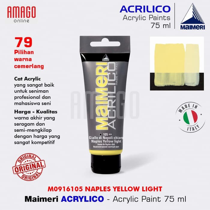 MAIMERI ACRILICO - ACRYLIC PAINT- NAPLES YELLOW LIGHT - 75ML- M0916105