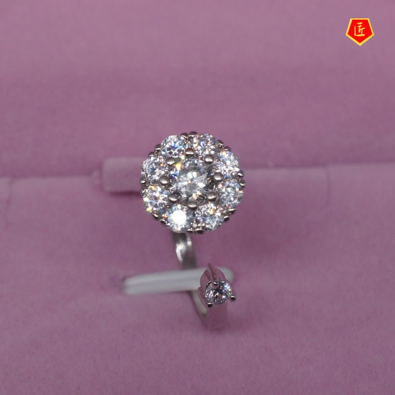 [Ready Stock]S925 Silver Flower-Shaped Diamond Ring