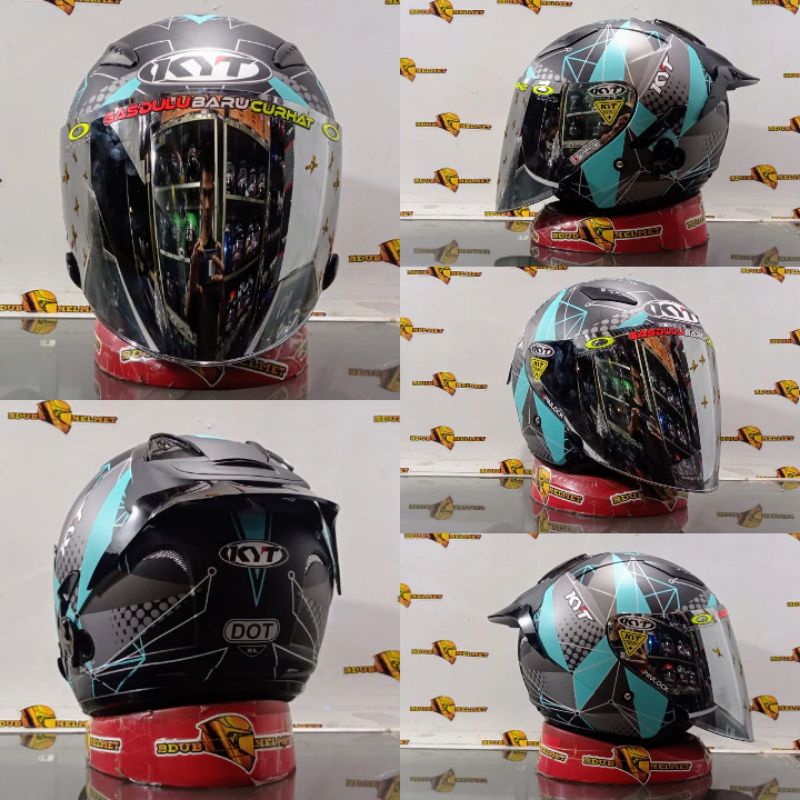 HELM KYT GALAXY FLAT R MOTIF#5 AQUA BLUE/PAKET GANTENG 100%ORIGINAL SNI-DOT-BLUE DOFF/VENOM/SLVR