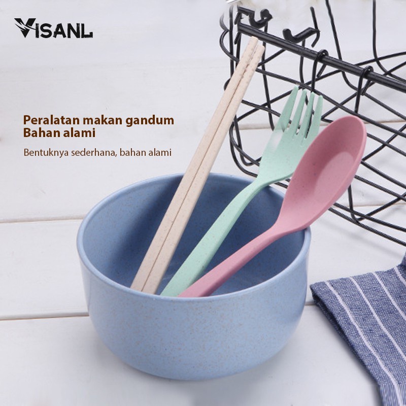 4pcs Peralatan makan rumah kreatif jerami gandum Mangkuk plastik anti-drop gaya