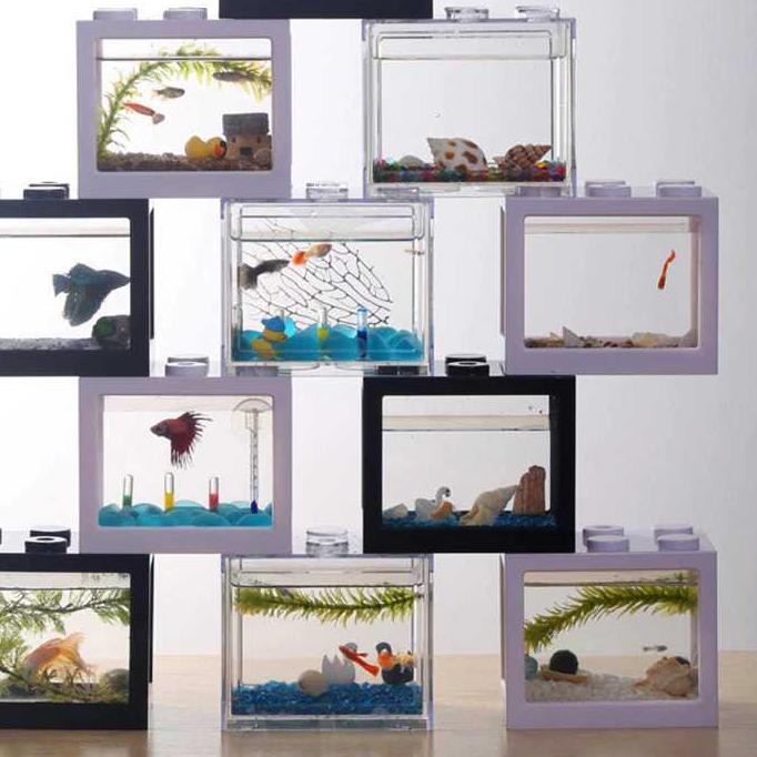 WOW MURAH LARIS Aquarium Mini Bentuk Lego Terlengkap Lampu LED, Akuarium Ikan Kecil Cupang Murah Ber